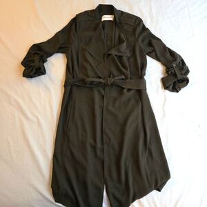 Babaton Aritzia Quincy Flowy Trench Coat Duster XS - Dark Olive Greenish Brown